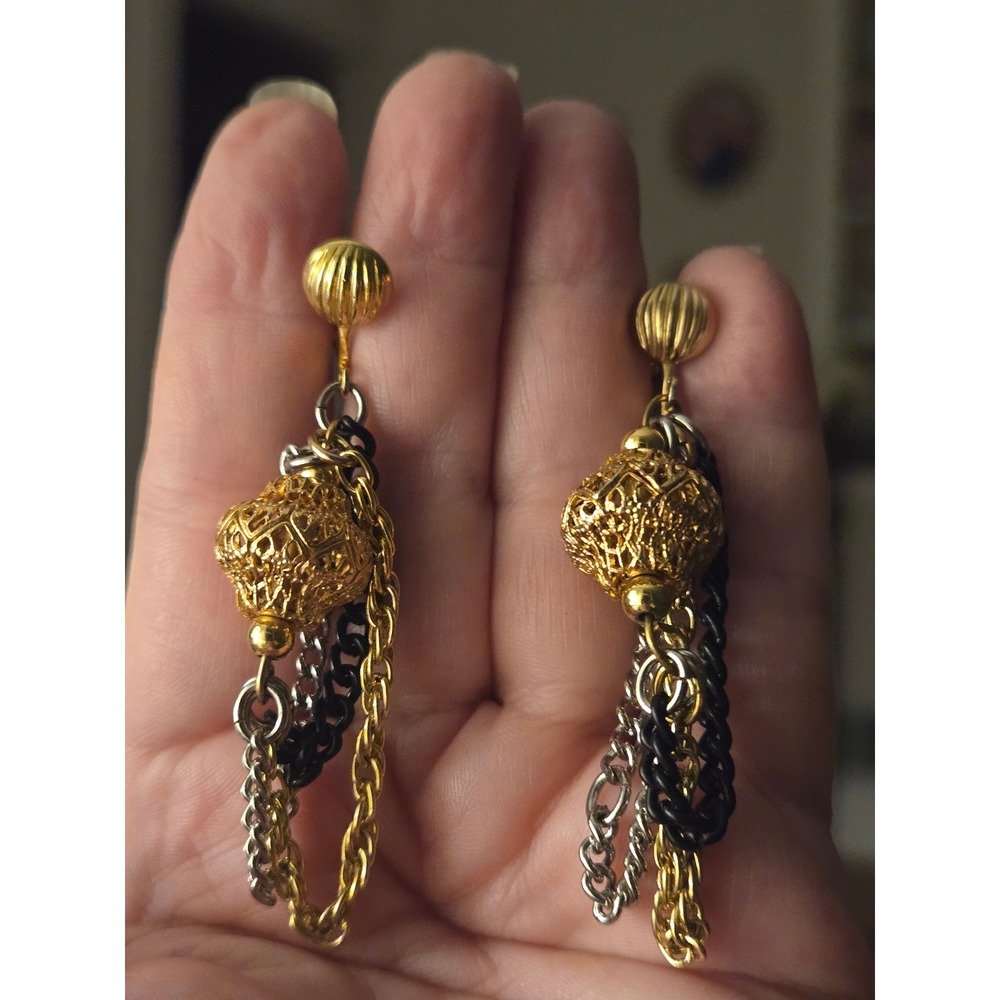 Celebrity Multi-tone Dangle Earrings Signed Vintage